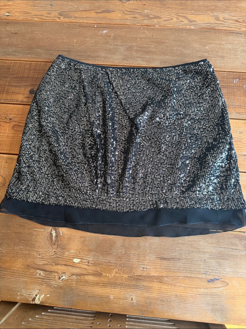 Jennifer Lopez Black Sequin Mini Skirt with Chiffon Trim